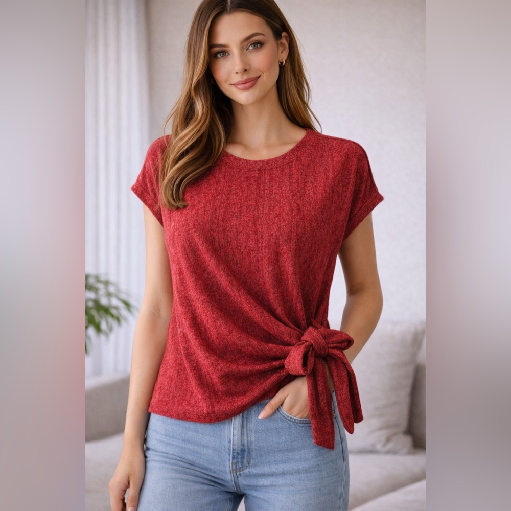 Adrienne Vittadini Red Short Sleeve Top B